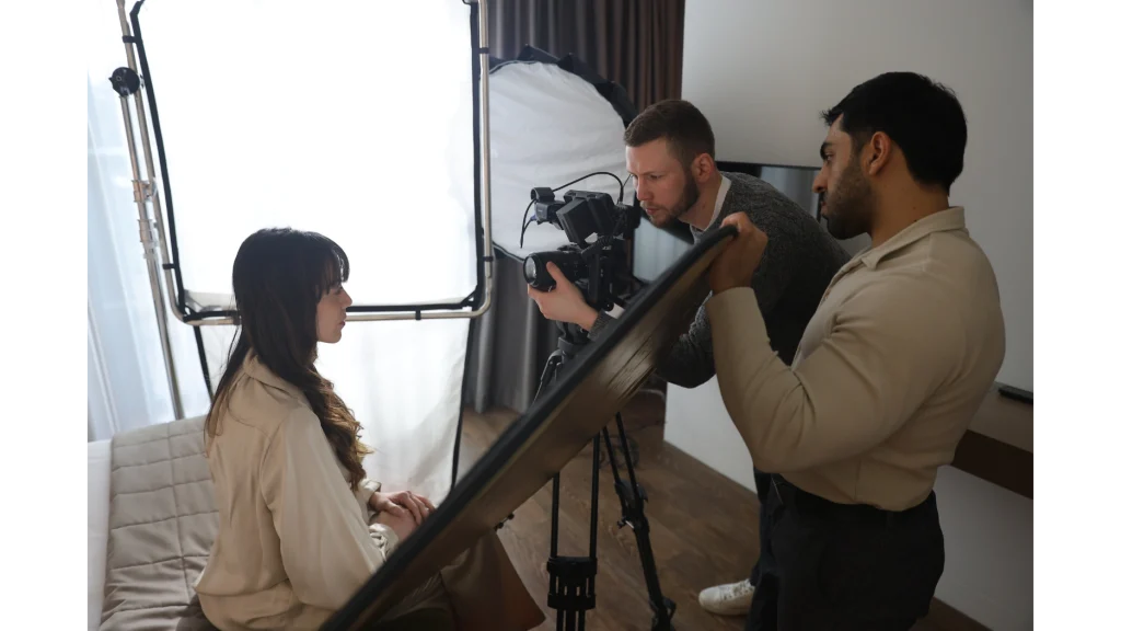 Edvinas with team on video production in Dublin for small business